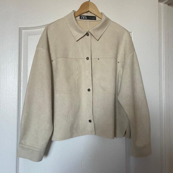 ZARA size L ivory white, vegan suede jacket, excellent cond, street style - Picture 1 of 5